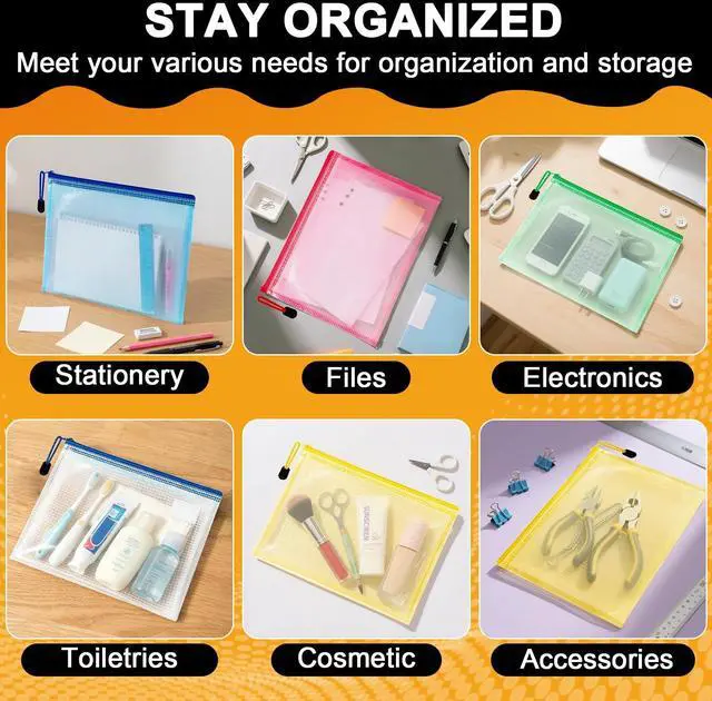 Alt view image 4 of 6 - Mesh Zipper Pouch Bags - 5 Pack Large Waterproof Zipper Bags 13.2 x 9.4 Inch Clear Mesh Storage Pouches Assorted Colors for Home, Office, Travel, Puzzles, Cosmetic, Accessories