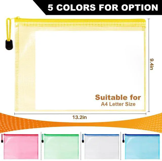 Alt view image 6 of 6 - Mesh Zipper Pouch Bags - 5 Pack Large Waterproof Zipper Bags 13.2 x 9.4 Inch Clear Mesh Storage Pouches Assorted Colors for Home, Office, Travel, Puzzles, Cosmetic, Accessories