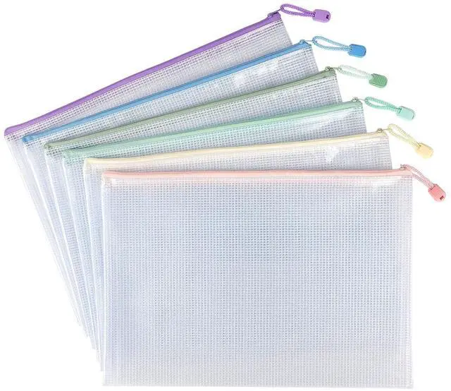 Main image of 6 Pack Mesh Zipper Pouch Bags Waterproof Zipper Bags Durable Pouches for Organization Bag Board Game Storage, Document Bag Letter/A4