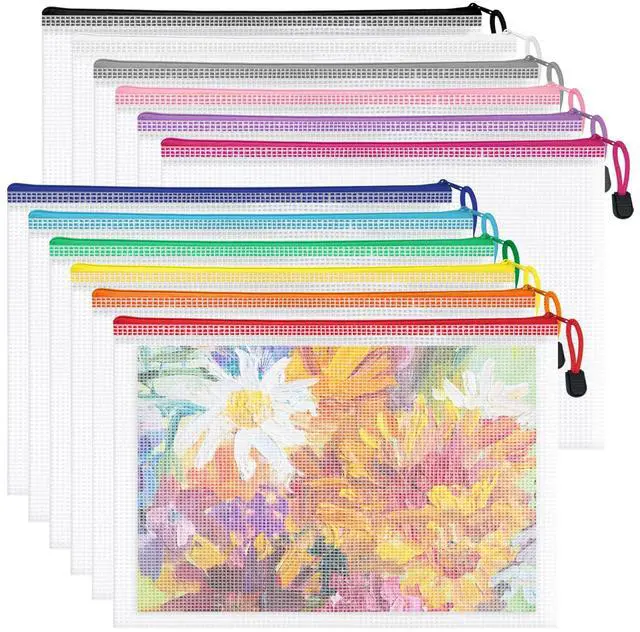 Main image of 12pcs Mesh Zipper Pouch Bags, Waterproof A4 Letter Size Puzzle Bag for Organizing, Storage, Board Games and Office Supplies, 12 Colors