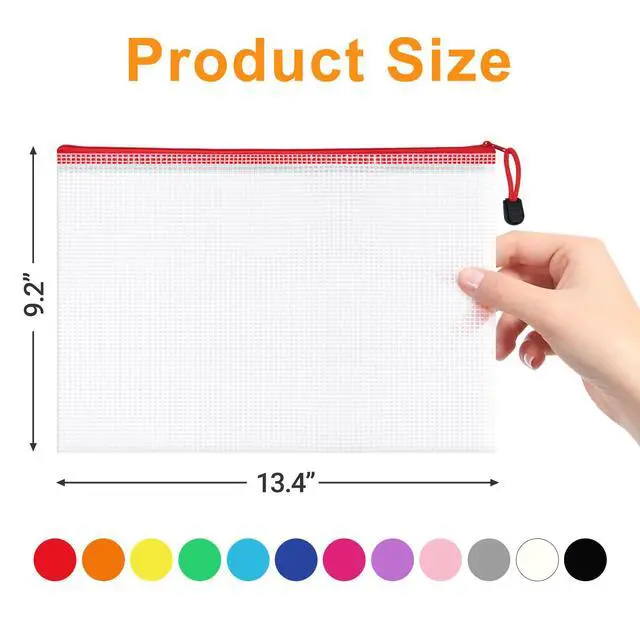 Alt view image 2 of 7 - 12pcs Mesh Zipper Pouch Bags, Waterproof A4 Letter Size Puzzle Bag for Organizing, Storage, Board Games and Office Supplies, 12 Colors