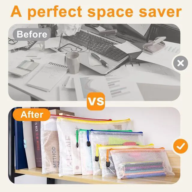 Alt view image 3 of 7 - 12pcs Mesh Zipper Pouch Bags, Waterproof A4 Letter Size Puzzle Bag for Organizing, Storage, Board Games and Office Supplies, 12 Colors