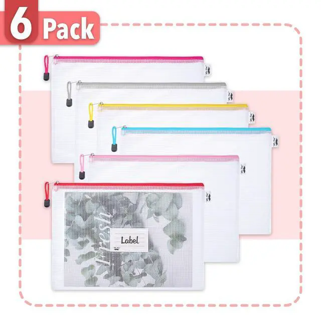 Alt view image 2 of 7 - Plastic Mesh Zipper Pouch with Label Pocket, A4, 6 Pack