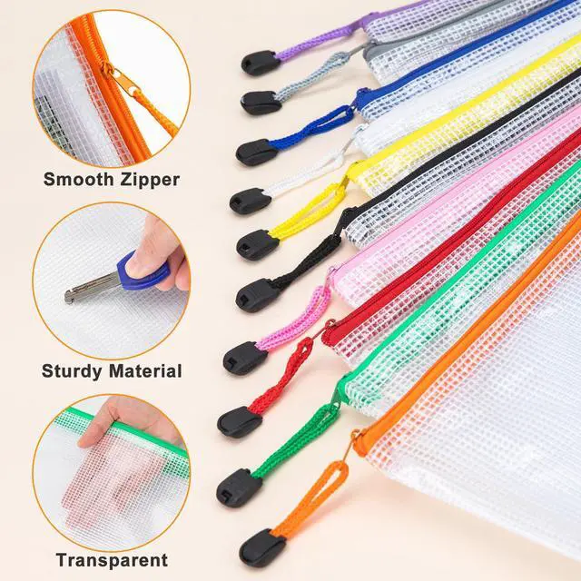 Alt view image 4 of 7 - 12pcs Mesh Zipper Pouch Bags, Waterproof A4 Letter Size Puzzle Bag for Organizing, Storage, Board Games and Office Supplies, 12 Colors