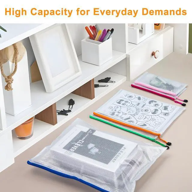 Alt view image 5 of 7 - 12pcs Mesh Zipper Pouch Bags, Waterproof A4 Letter Size Puzzle Bag for Organizing, Storage, Board Games and Office Supplies, 12 Colors