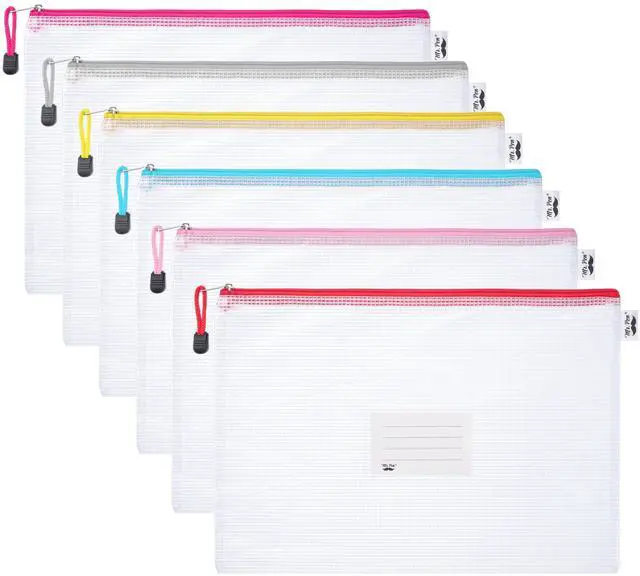 Main image of Plastic Mesh Zipper Pouch with Label Pocket, A4, 6 Pack