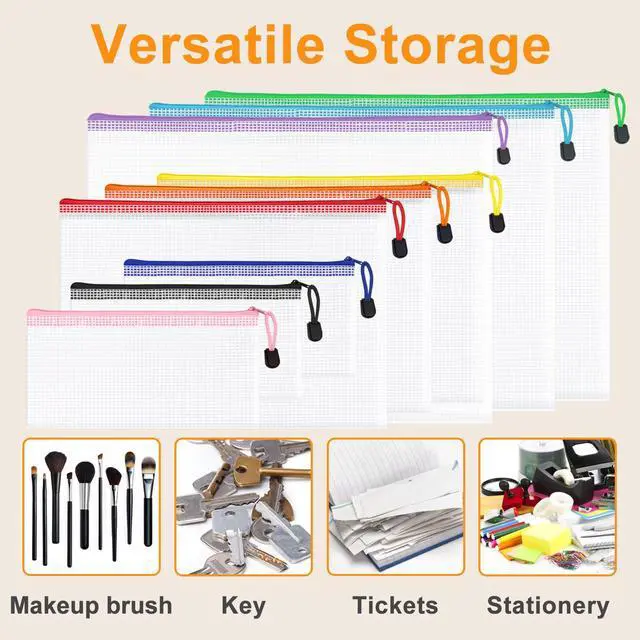 Alt view image 6 of 7 - 12pcs Mesh Zipper Pouch Bags, Waterproof A4 Letter Size Puzzle Bag for Organizing, Storage, Board Games and Office Supplies, 12 Colors