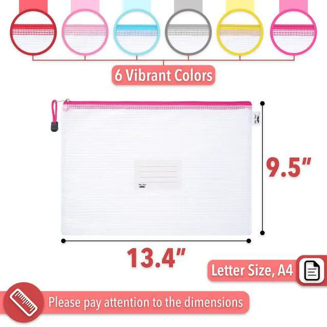 Alt view image 3 of 7 - Plastic Mesh Zipper Pouch with Label Pocket, A4, 6 Pack