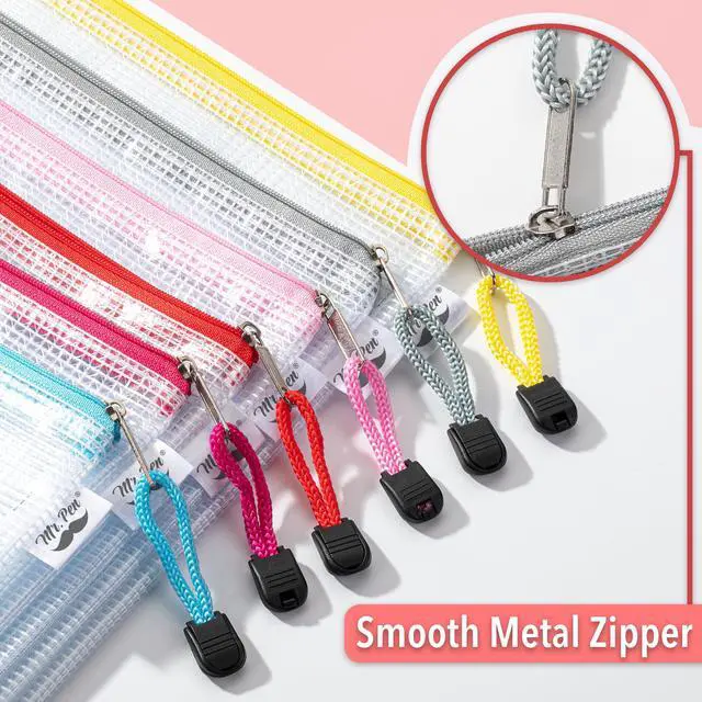 Alt view image 5 of 7 - Plastic Mesh Zipper Pouch with Label Pocket, A4, 6 Pack