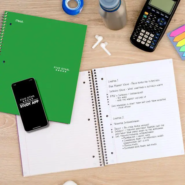 Alt view image 4 of 7 - Spiral Notebook + Study App, 5 Subject, College Ruled Paper, 8.5" x 11", 200 Sheets, Green (Color May Vary) (72079)