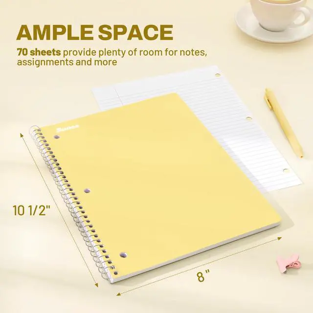 Alt view image 2 of 7 - Spiral Notebooks, 6 Pack, 1-Subject, College Ruled Paper, 8" x 10-1/2", 70 Sheets per Notebook, Assorted Pastel Colors Spiral Notebooks for School