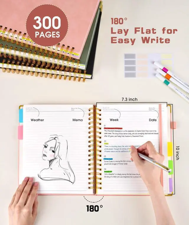 Alt view image 6 of 7 - Hardcover Spiral Notebook Journal with Removable Dividers Tabs, 300 Pages Leather 5 Subject Notebook College Ruled, 8"x10" Large B5 Notebooks for Work School Note taking, Lined Journal for Women, Pink