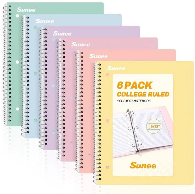 Main image of Spiral Notebooks, 6 Pack, 1-Subject, College Ruled Paper, 8" x 10-1/2", 70 Sheets per Notebook, Assorted Pastel Colors Spiral Notebooks for School