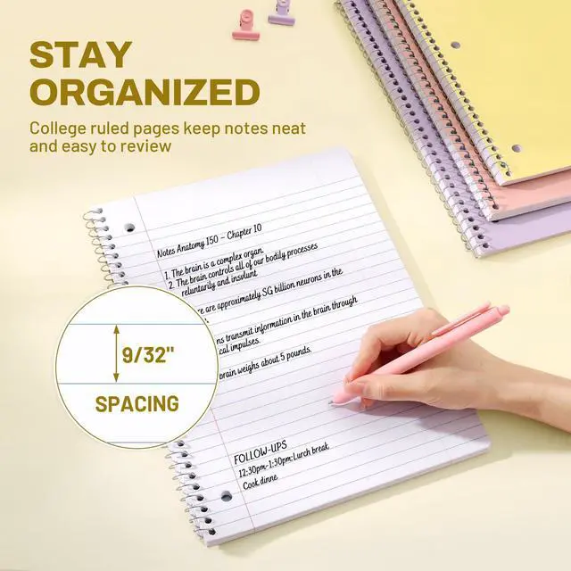 Alt view image 5 of 7 - Spiral Notebooks, 6 Pack, 1-Subject, College Ruled Paper, 8" x 10-1/2", 70 Sheets per Notebook, Assorted Pastel Colors Spiral Notebooks for School