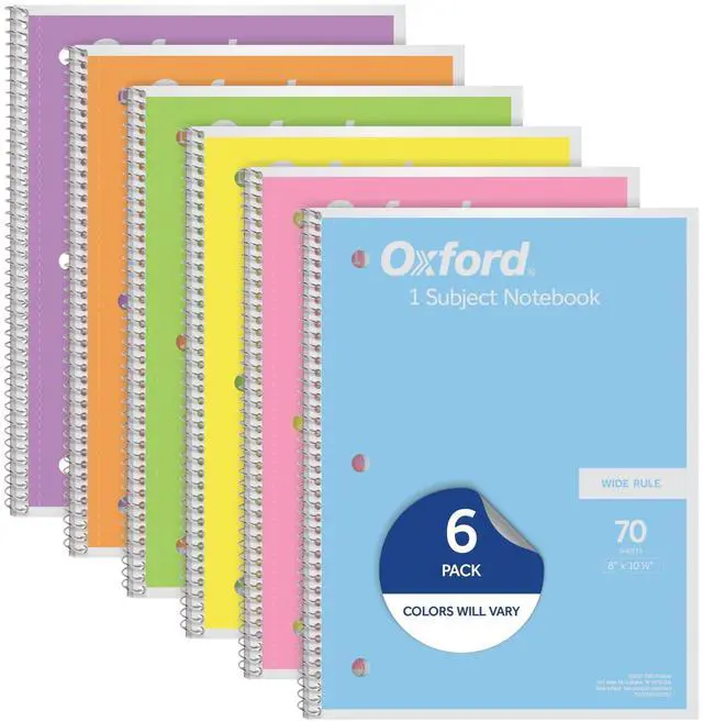 Main image of Spiral Notebooks, 6 Pack, 1 Subject, Wide Ruled Notebooks for School, 8 x 10.5 Inches, 70 Sheets, Assorted Pastel Colors, Back to School Supplies (63757)