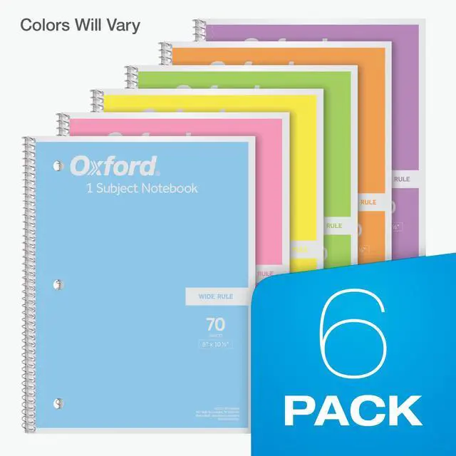 Alt view image 7 of 7 - Spiral Notebooks, 6 Pack, 1 Subject, Wide Ruled Notebooks for School, 8 x 10.5 Inches, 70 Sheets, Assorted Pastel Colors, Back to School Supplies (63757)