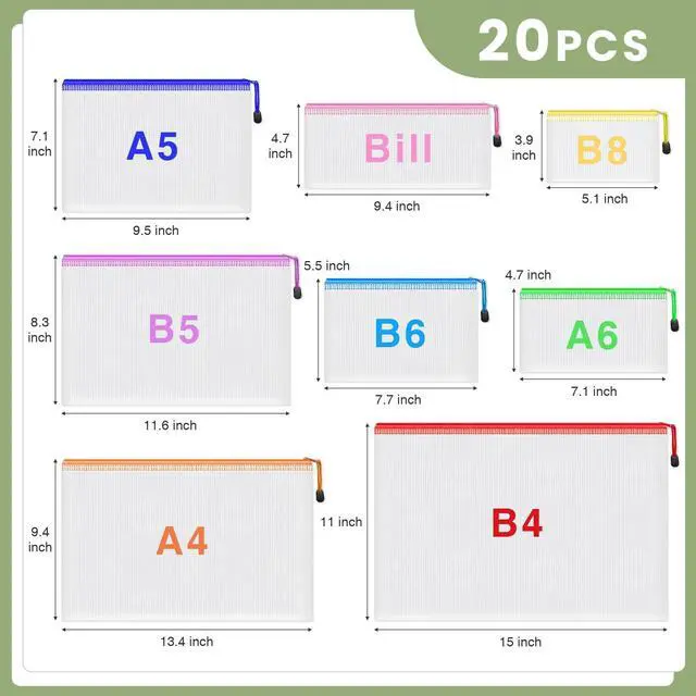 Alt view image 3 of 7 - 20pcs Mesh Zipper Pouch Bags,8 Sizes 8 Colors Plastic Pencil Pouch