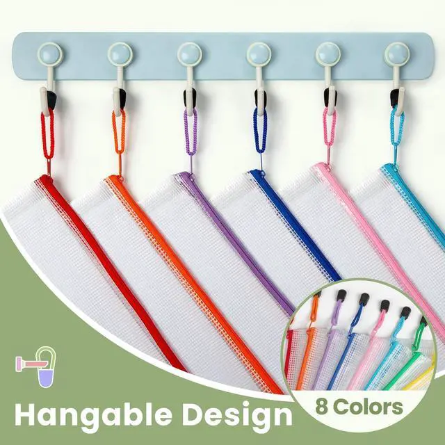 Alt view image 4 of 7 - 20pcs Mesh Zipper Pouch Bags,8 Sizes 8 Colors Plastic Pencil Pouch