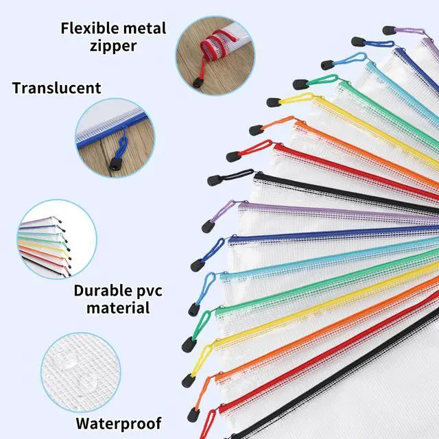Alt view image 4 of 7 - 24pcs A4 Zipper Pouch Bags, Mesh Pouch Bags with Labels for Board Games & Puzzles Supplies, Waterproof Document Zipper Cases for School Toys Office Cosmetics Travel Storage,8 Colors