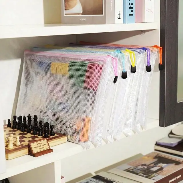 Alt view image 5 of 7 - 24pcs A4 Zipper Pouch Bags, Mesh Pouch Bags with Labels for Board Games & Puzzles Supplies, Waterproof Document Zipper Cases for School Toys Office Cosmetics Travel Storage,8 Colors
