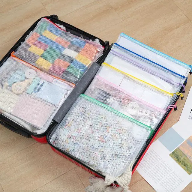 Alt view image 7 of 7 - 24pcs A4 Zipper Pouch Bags, Mesh Pouch Bags with Labels for Board Games & Puzzles Supplies, Waterproof Document Zipper Cases for School Toys Office Cosmetics Travel Storage,8 Colors