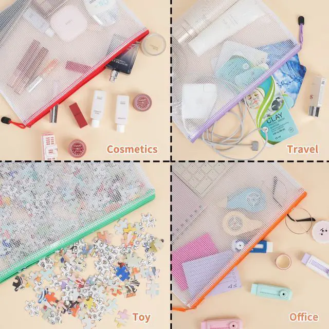 Alt view image 6 of 7 - 24pcs A4 Zipper Pouch Bags, Mesh Pouch Bags with Labels for Board Games & Puzzles Supplies, Waterproof Document Zipper Cases for School Toys Office Cosmetics Travel Storage,8 Colors