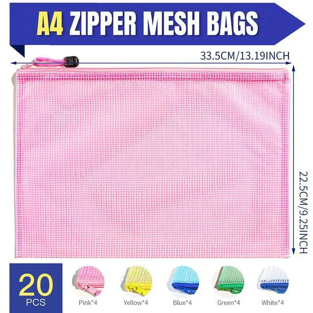 Alt view image 2 of 7 - 20PCS Zipper Pouch, A4 Mesh Zipper Pouch Bags, Waterproof Bag, Mesh Bags for Classroom Organization, Toy Storage, School Supplies, Travel Essentials, File Jackets & File Pockets