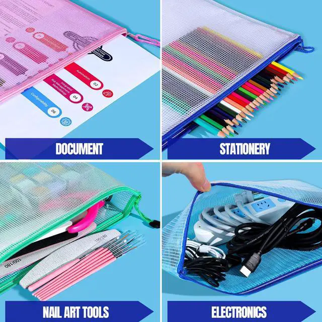 Alt view image 7 of 7 - 20PCS Zipper Pouch, A4 Mesh Zipper Pouch Bags, Waterproof Bag, Mesh Bags for Classroom Organization, Toy Storage, School Supplies, Travel Essentials, File Jackets & File Pockets