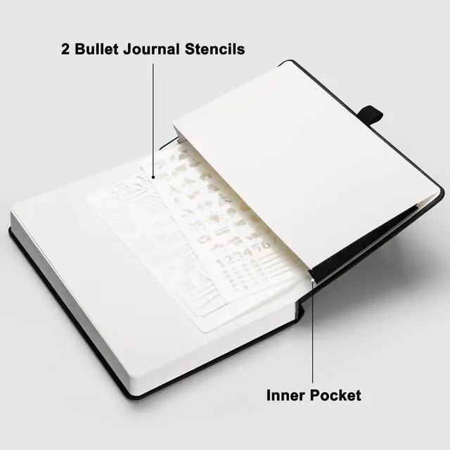 Alt view image 7 of 7 - Blank Journal Notebook, 192 Pages, A5 Medium Size (5.7'' x 8.3''), Leather Hardcover, 100 GSM Thick Paper, for Sketching, Drawing, Painting (Black)