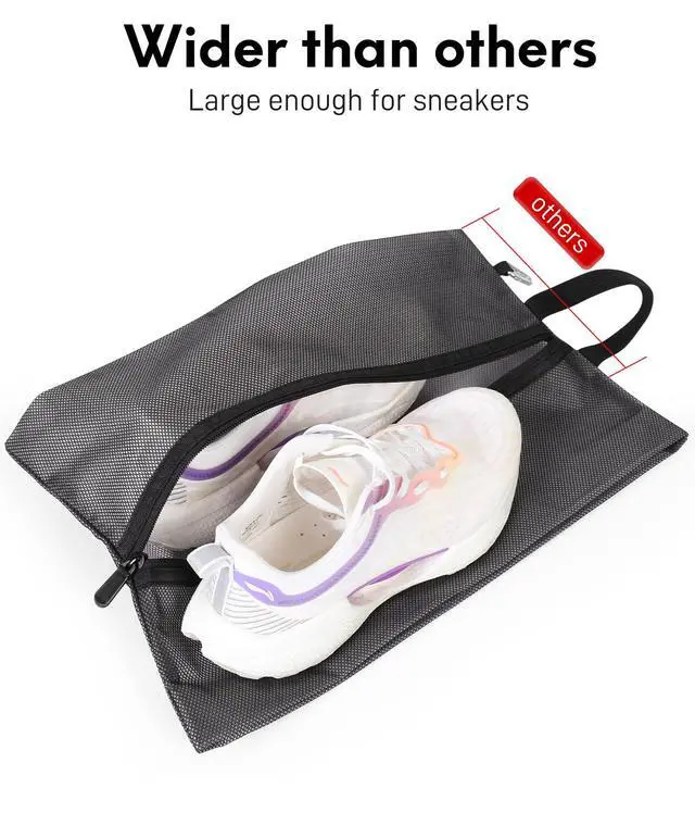 Alt view image 3 of 7 - 2 Pack Shoe Bags for Travel, Sneaker Bags, Waterproof Travel Shoe Bags with Zipper for Packing, Golf Shoe Dust Bags for Man and Women, Medium, Black