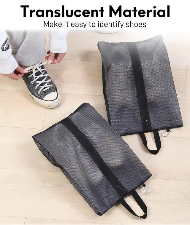 Alt view image 5 of 7 - 2 Pack Shoe Bags for Travel, Sneaker Bags, Waterproof Travel Shoe Bags with Zipper for Packing, Golf Shoe Dust Bags for Man and Women, Medium, Black