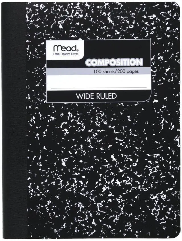 Main image of Composition Notebook, Wide Ruled Paper, 7.5" x 9.75", 100 Sheets, Black Marble (09910)