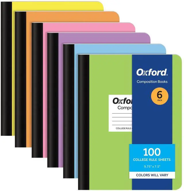 Main image of Composition Notebooks, 6 Pack, Cover Colors Vary, College Ruled Paper, 9-3/4 x 7-1/2 Inch School Journals, Assorted Pastel Covers, 100 Sheets, per Book (63760)