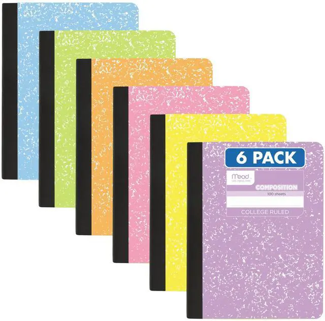 Main image of Composition Notebook, College Ruled 7.5" x 9.75" Paper, 100 Sheets, Assorted Pastel Colors, 6 Pack (850218)