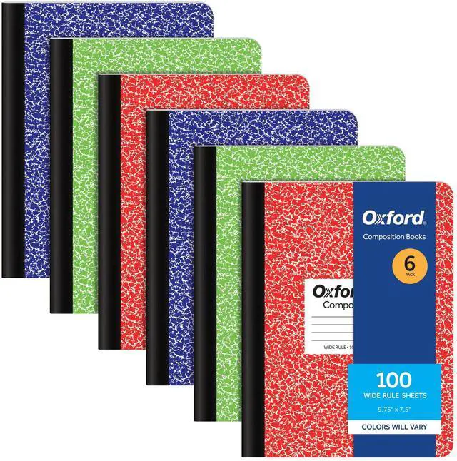 Main image of Composition Notebooks, 6 Pack, Cover Colors Vary, Wide Ruled Paper, 9-3/4 x 7-1/2 Inch School Journals, Assorted Marble Covers, 100 Sheets, per Book (63762)
