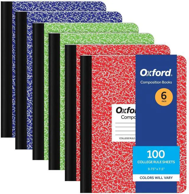 Main image of Composition Notebook 6 Pack, College Ruled Paper, 9-3/4 x 7-1/2 Inches, 100 Sheets, Assorted Marble Covers. 2 Each: Blue, Green, Red (63763)