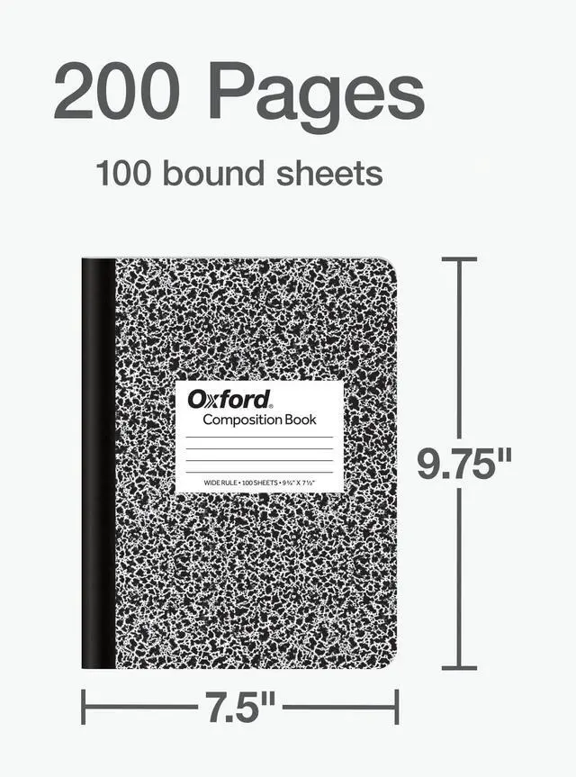 Alt view image 2 of 7 - Composition Notebooks, 9-3/4 x 7-1/2 Inch School Journals, Wide Ruled Paper, Black Marble Covers, 100 Sheets per Book, 2 Pack (1002516)