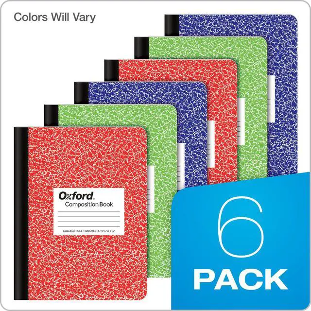 Alt view image 7 of 7 - Composition Notebook 6 Pack, College Ruled Paper, 9-3/4 x 7-1/2 Inches, 100 Sheets, Assorted Marble Covers. 2 Each: Blue, Green, Red (63763)