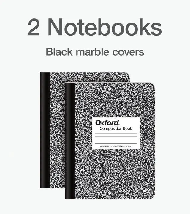 Alt view image 7 of 7 - Composition Notebooks, 9-3/4 x 7-1/2 Inch School Journals, Wide Ruled Paper, Black Marble Covers, 100 Sheets per Book, 2 Pack (1002516)