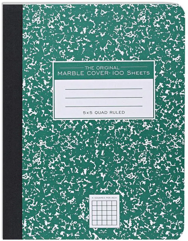 Main image of Hard Cover Composition Notebook, Green Marble Comp Book, 9.75 x 7.5, 5x5 Grid Graph Ruled, 100 Sheets (200 Pages)