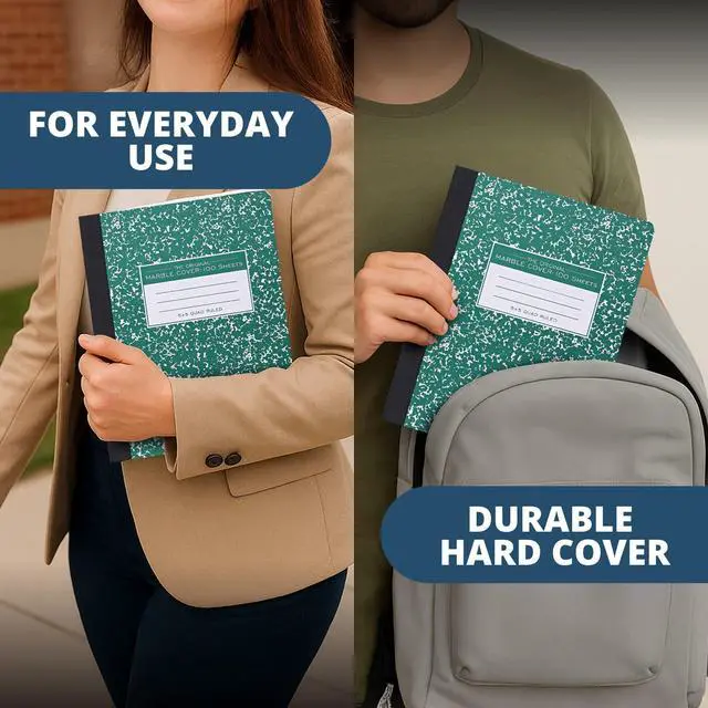 Alt view image 6 of 6 - Hard Cover Composition Notebook, Green Marble Comp Book, 9.75 x 7.5, 5x5 Grid Graph Ruled, 100 Sheets (200 Pages)