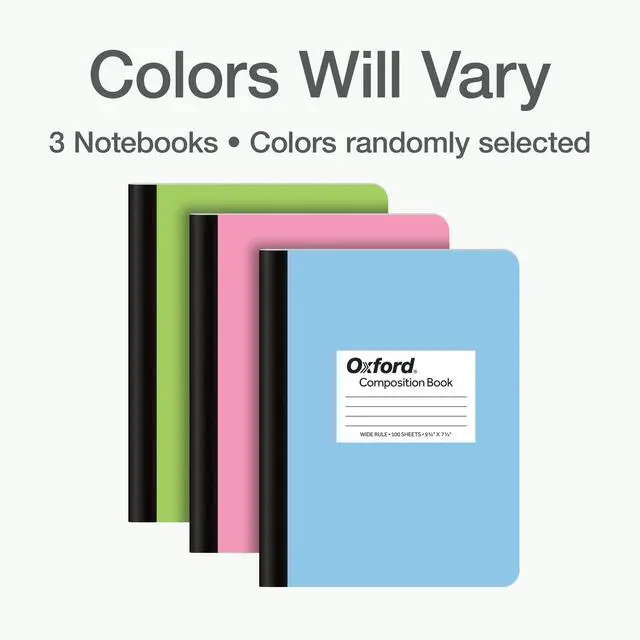 Alt view image 7 of 7 - Composition Notebooks, 3 Pack, Cover Colors Vary, Wide Ruled Paper, 9-3/4 x 7-1/2 Inch School Journals, Assorted Pastel Covers, 100 Sheets per Book (1002519)
