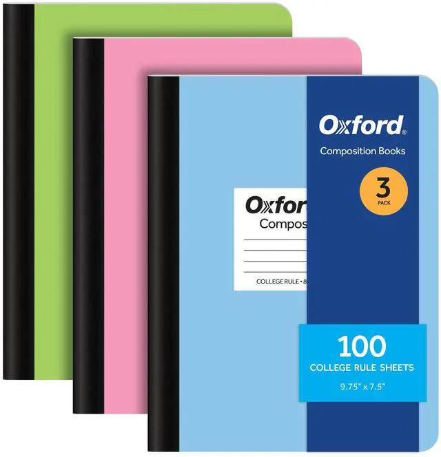 Main image of Composition Notebooks, 9-3/4 x 7-1/2 Inch School Journals, College Ruled Paper, Pastel Color Covers, 100 Sheets per Book, 3 Pack (1002520)