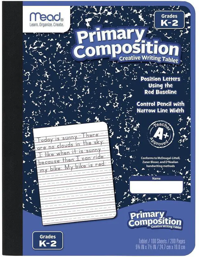 Main image of Primary Composition Book, Primary Ruled Journal, Grades K-2, 7-1/2" x 9-3/4", 100 Sheets, Blue Marble (09902)
