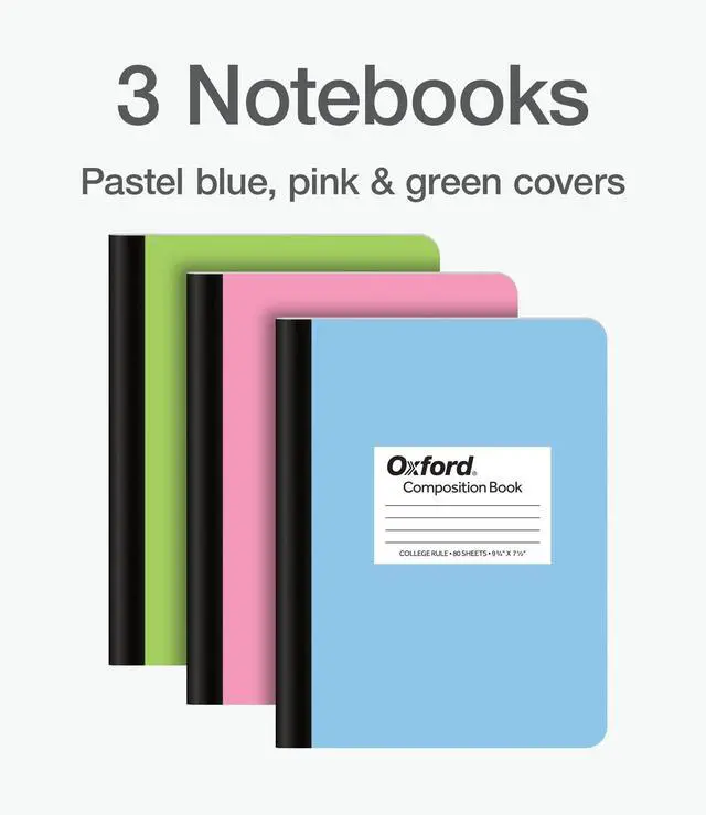 Alt view image 6 of 6 - Composition Notebooks, 9-3/4 x 7-1/2 Inch School Journals, College Ruled Paper, Pastel Color Covers, 100 Sheets per Book, 3 Pack (1002520)
