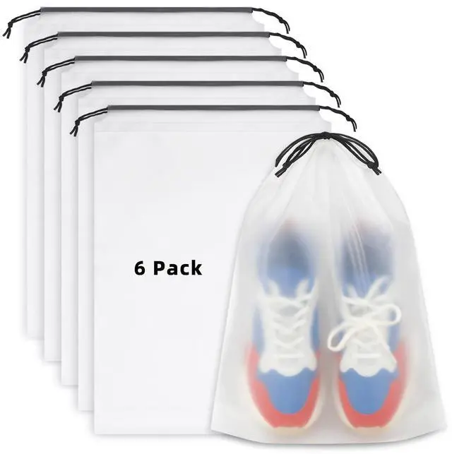 Main image of 6 PCS Clear Shoe Bags for Travel, 11.8" x 15.7" Travel Shoe Bags for Storage and Packing, Waterproof Drawstring Shoe Bag for Traveling, Travel Essentials for Women and Men