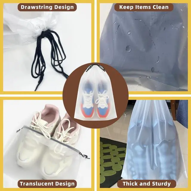 Alt view image 3 of 7 - 6 PCS Clear Shoe Bags for Travel, 11.8" x 15.7" Travel Shoe Bags for Storage and Packing, Waterproof Drawstring Shoe Bag for Traveling, Travel Essentials for Women and Men