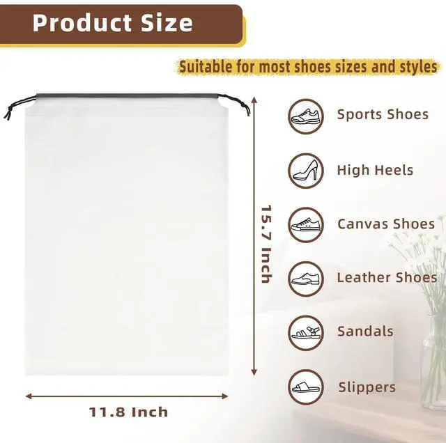 Alt view image 2 of 7 - 6 PCS Clear Shoe Bags for Travel, 11.8" x 15.7" Travel Shoe Bags for Storage and Packing, Waterproof Drawstring Shoe Bag for Traveling, Travel Essentials for Women and Men