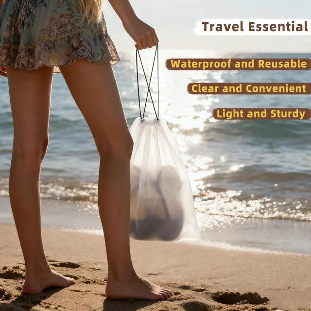 Alt view image 7 of 7 - 6 PCS Clear Shoe Bags for Travel, 11.8" x 15.7" Travel Shoe Bags for Storage and Packing, Waterproof Drawstring Shoe Bag for Traveling, Travel Essentials for Women and Men