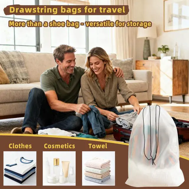 Alt view image 6 of 7 - 6 PCS Clear Shoe Bags for Travel, 11.8" x 15.7" Travel Shoe Bags for Storage and Packing, Waterproof Drawstring Shoe Bag for Traveling, Travel Essentials for Women and Men